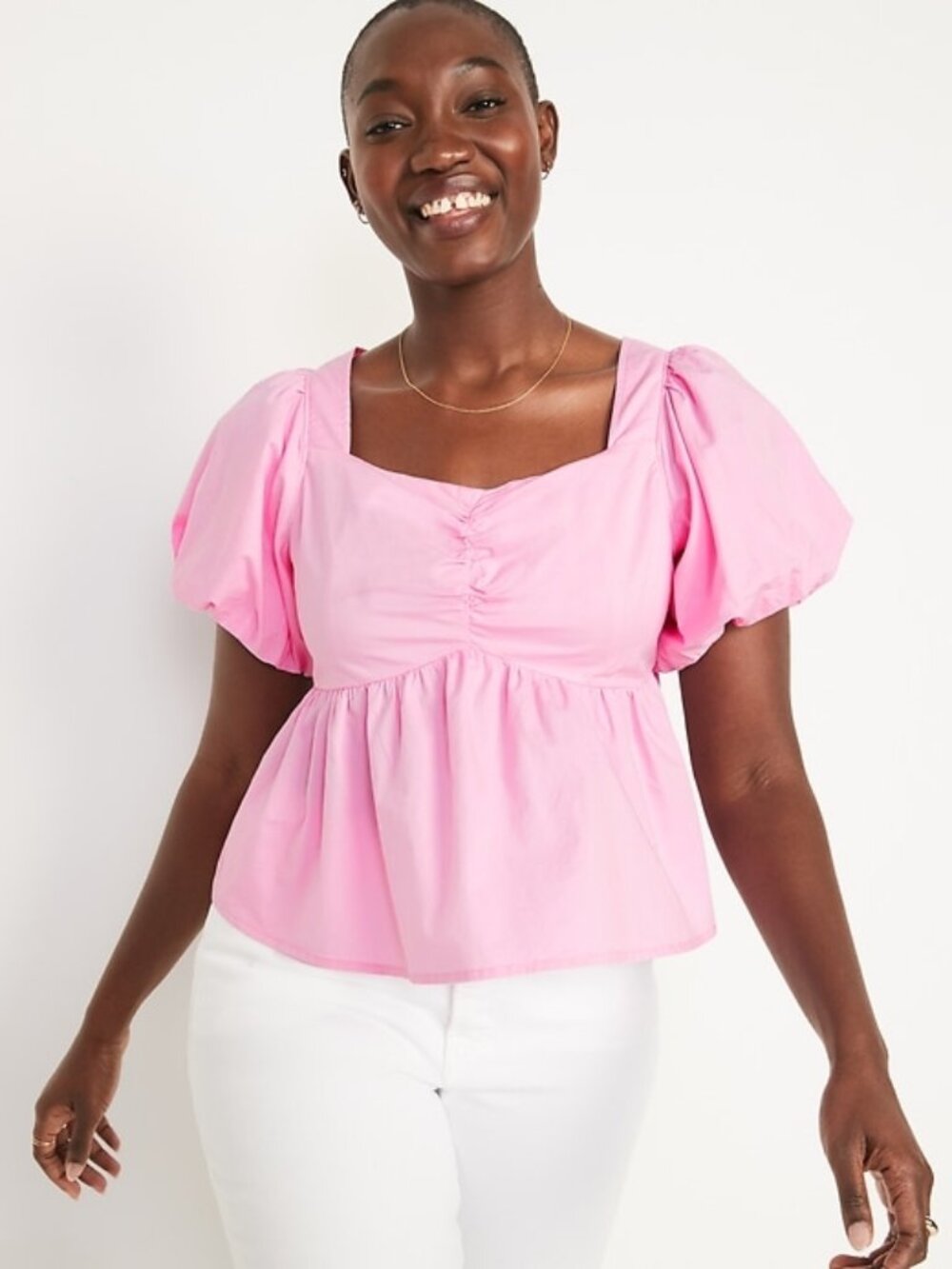 OLD NAVY puff sleeve ruched smocked babydoll swing blouse top (XL)